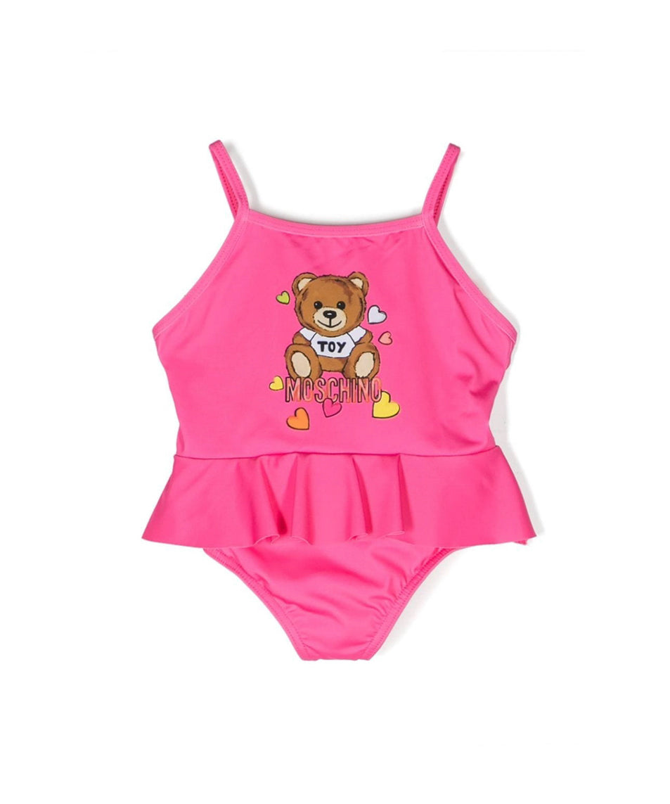 Moschino Kids Costume Monokini Fucsia Teddy Bear per Neonate (fronte)