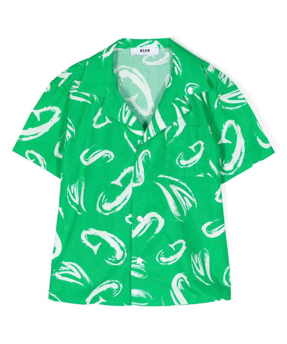 MSGM Kids Camicia Verde con Stampa Astratta