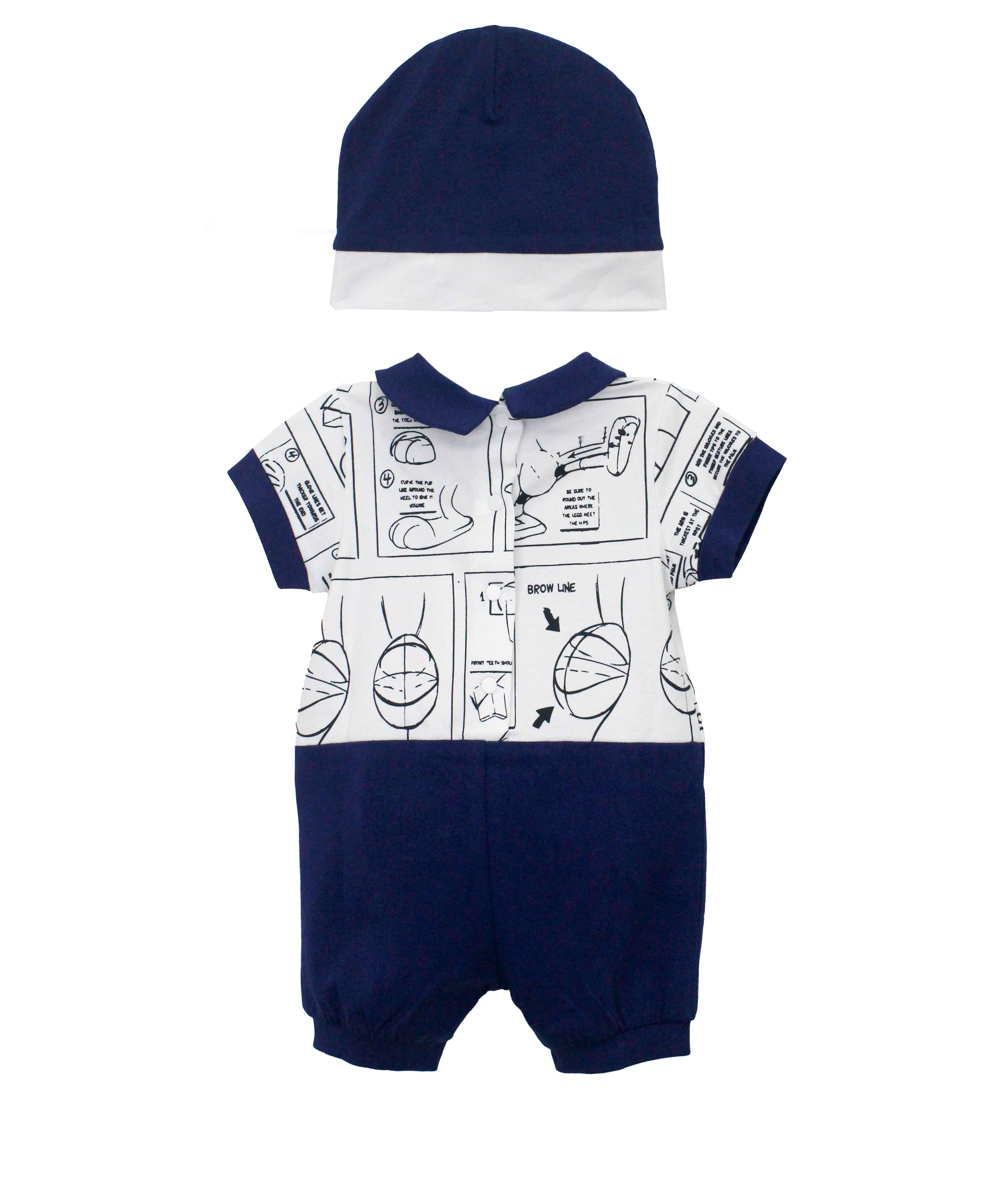 Iceberg Kids Pagliaccetto con Berretto Bianco/Blu con Stampa per Neonati (retro)