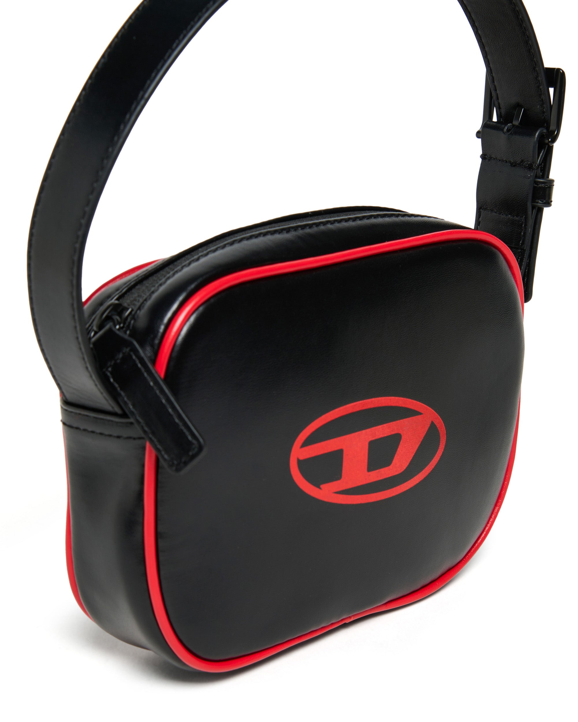 Diesel Kids Borsa Nera con Logo Oval D a Contrasto e Dettagli Rossi a Contrasto per Bambine