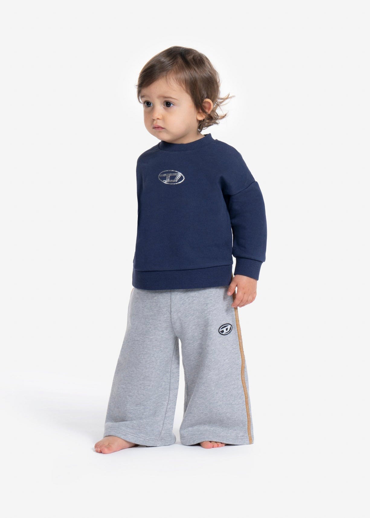 Diesel Kids Pantaloni Wide Leg in Tuta Grigi per Neonate