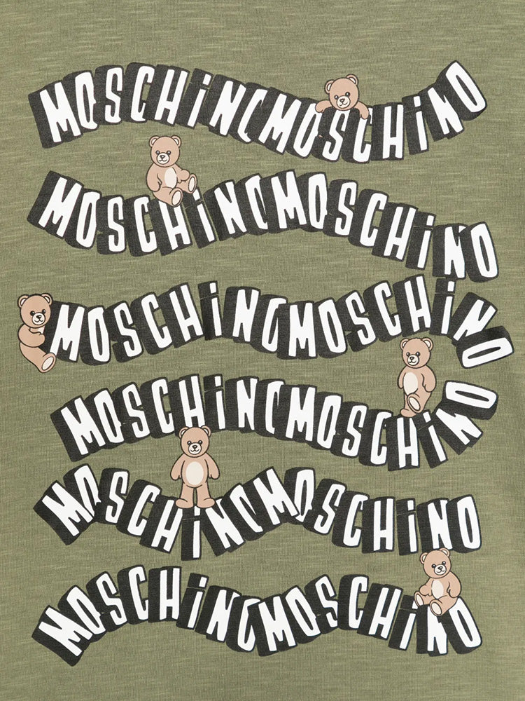 Moschino Kids T-shirt Verde Oliva con Logo e Teddy Bear per Bambini