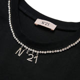 N21 Kids Canotta Nera con Dettagli Strass e Logo per Bambine