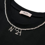 N21 Kids Canotta Nera con Dettagli Strass e Logo per Bambine