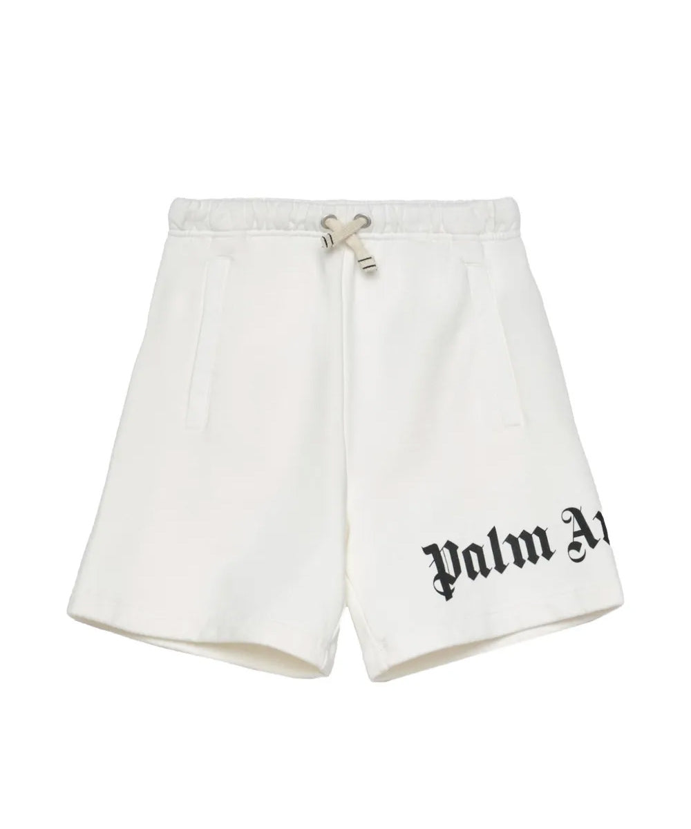 Palm Angels Kids Short Nero con Logo Bianco per Bambini