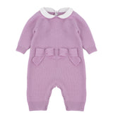 Coconnè Tutina Glicine con Fiocchi e Colletto a Contrasto per Neonate