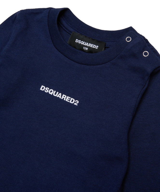 Dsquared2 Kids T-Shirt Maniche Lunghe Blu con Logo per Neonati