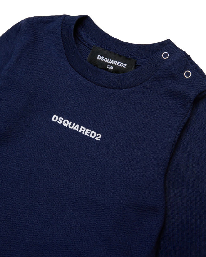 Dsquared2 Kids T-Shirt Maniche Lunghe Blu con Logo per Neonati