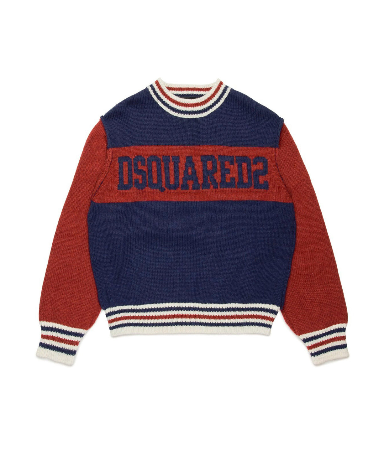 Dsquared2 Kids Maglione Girocollo Blu/Rosso con Logo per Bambini