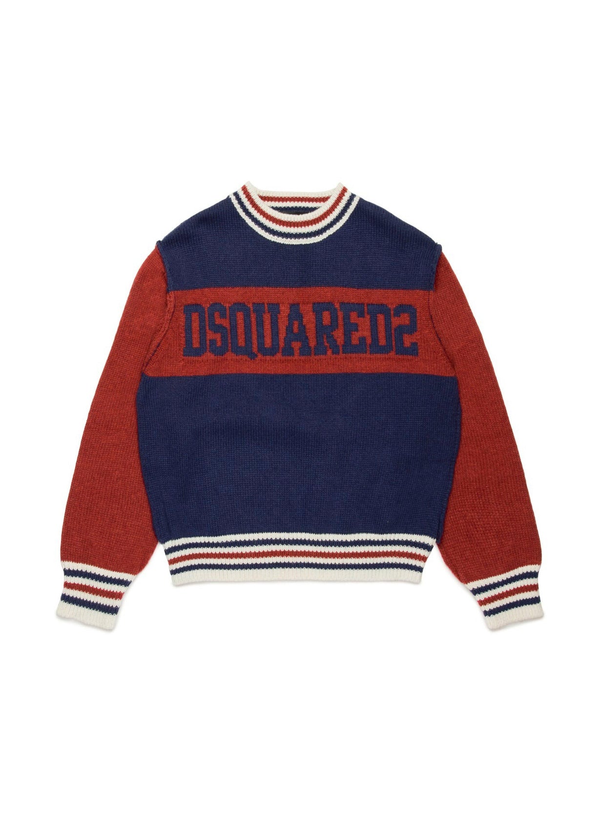 Dsquared2 Kids Maglione Girocollo Blu/Rosso con Logo per Bambini