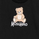 Moschino Kids Vestito Nero in Felpa con Stampa Teddy Bear e Logo per Neonate