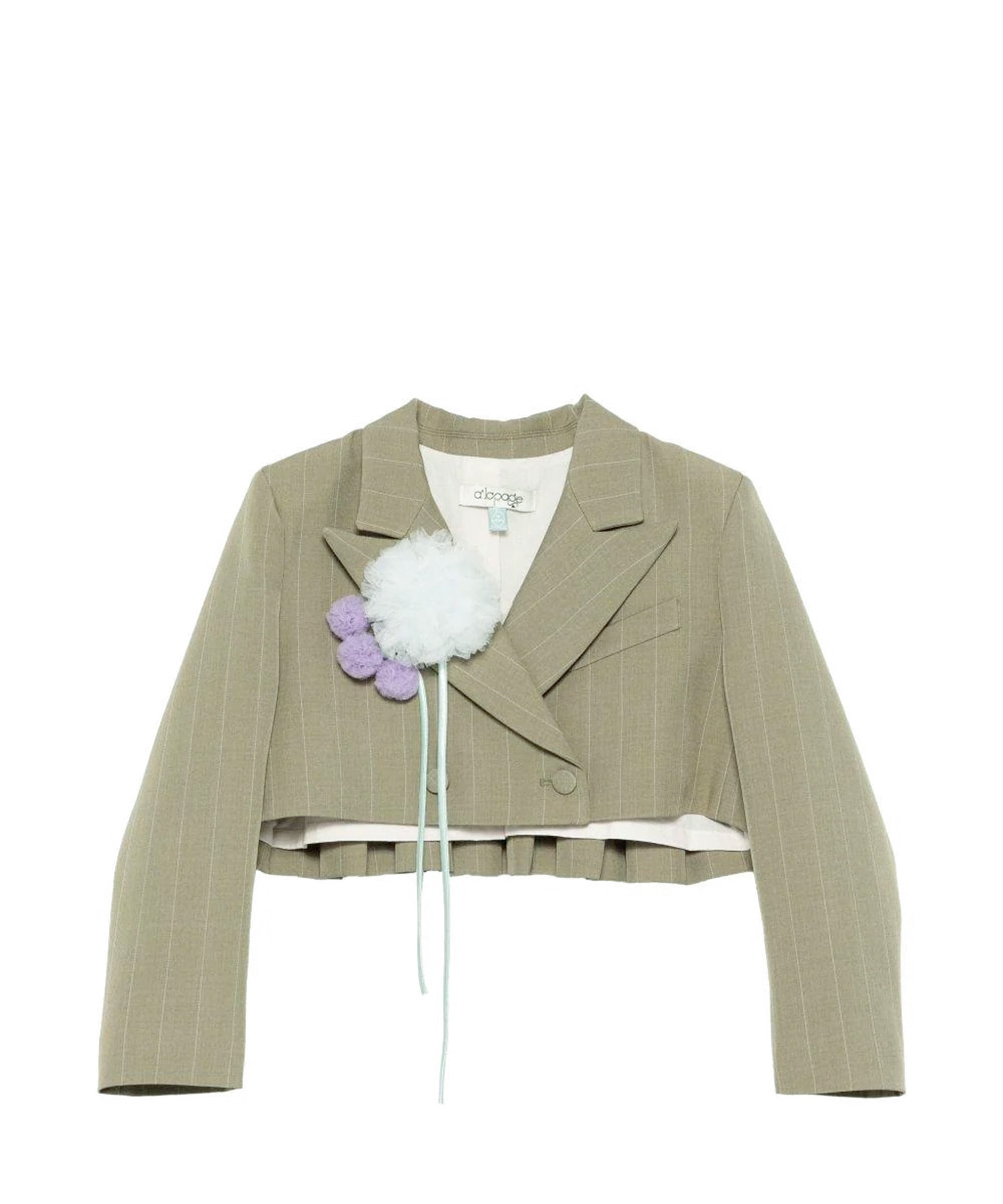 A'lapage Kids Giacca Gessata Oliva con Dettaglio Fiori per Bambine