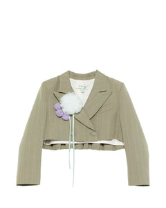 A'lapage Kids Giacca Gessata Oliva con Dettaglio Fiori per Bambine