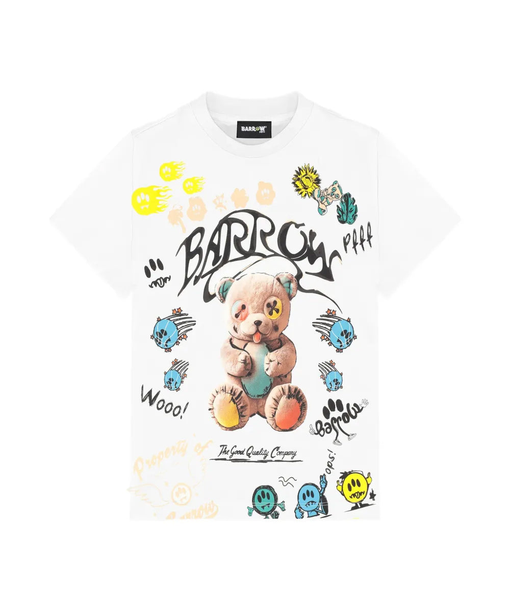 Barrow Kids t-Shirt Off-White con Stampa Logo All-Over Unisex
