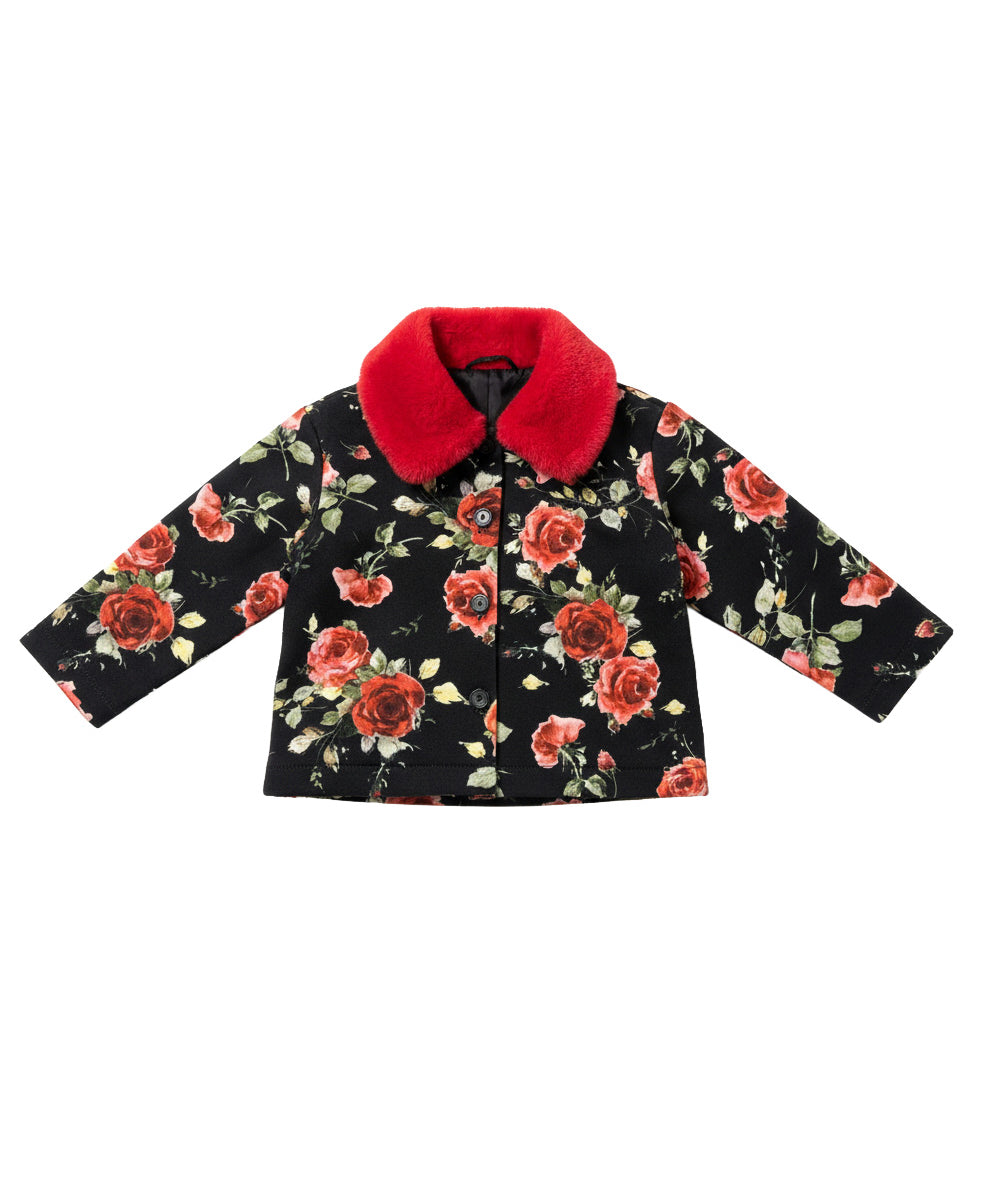 Blumarine Kids Giacca Fantasia Rose Nero e Rosso per Neonate