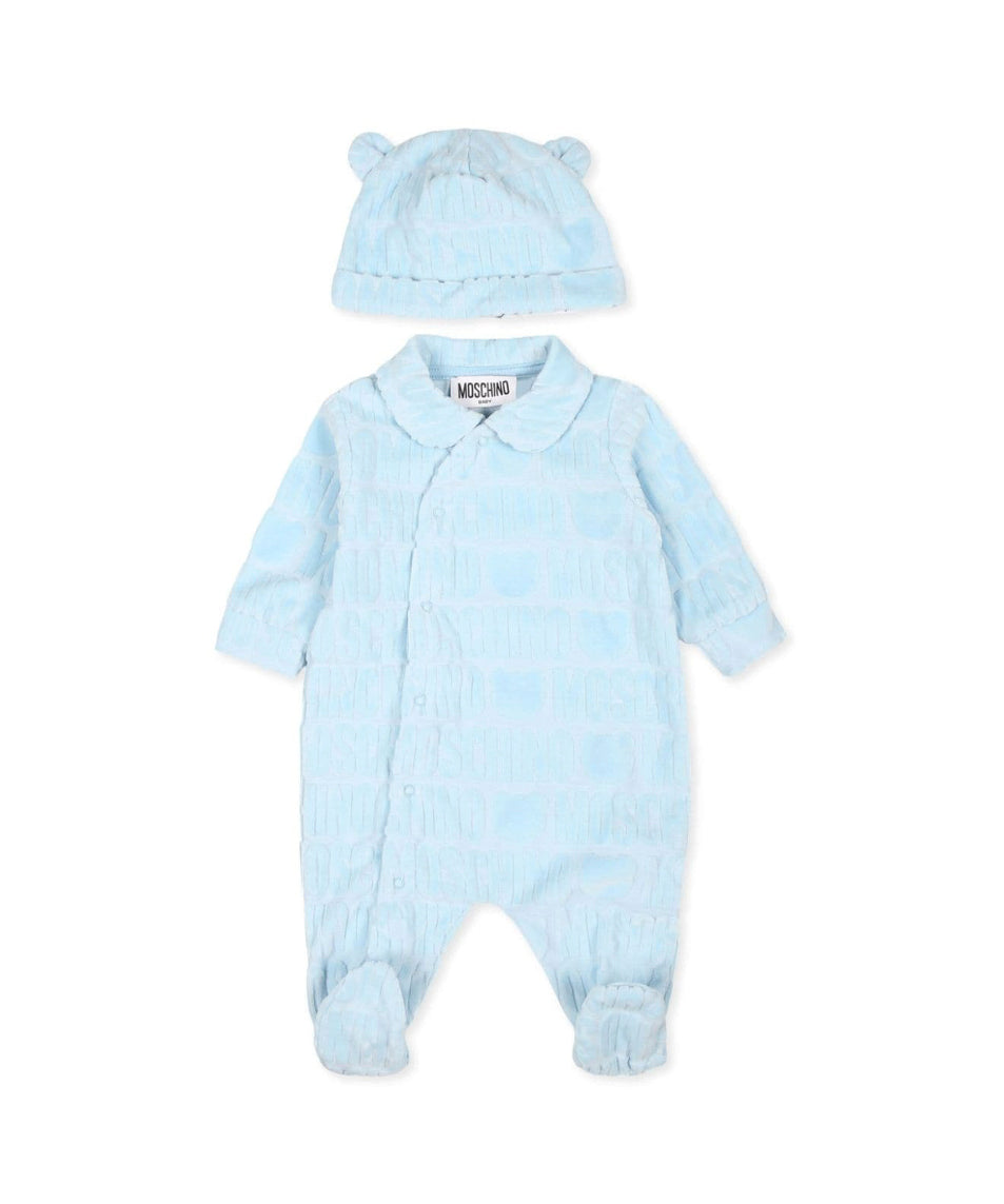 Moschino Kids Tutina Cielo in Spugna con Logo Jacquard per Neonati