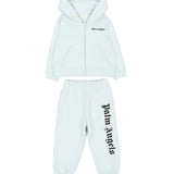 Palm Angels Kids Completo Felpa con Zip e Pantalone Blu Cielo con Logo per Neonati