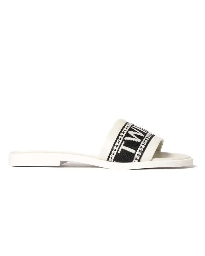 Twinset Kids Sandalo Off-White e Nero con Logo per Bambine