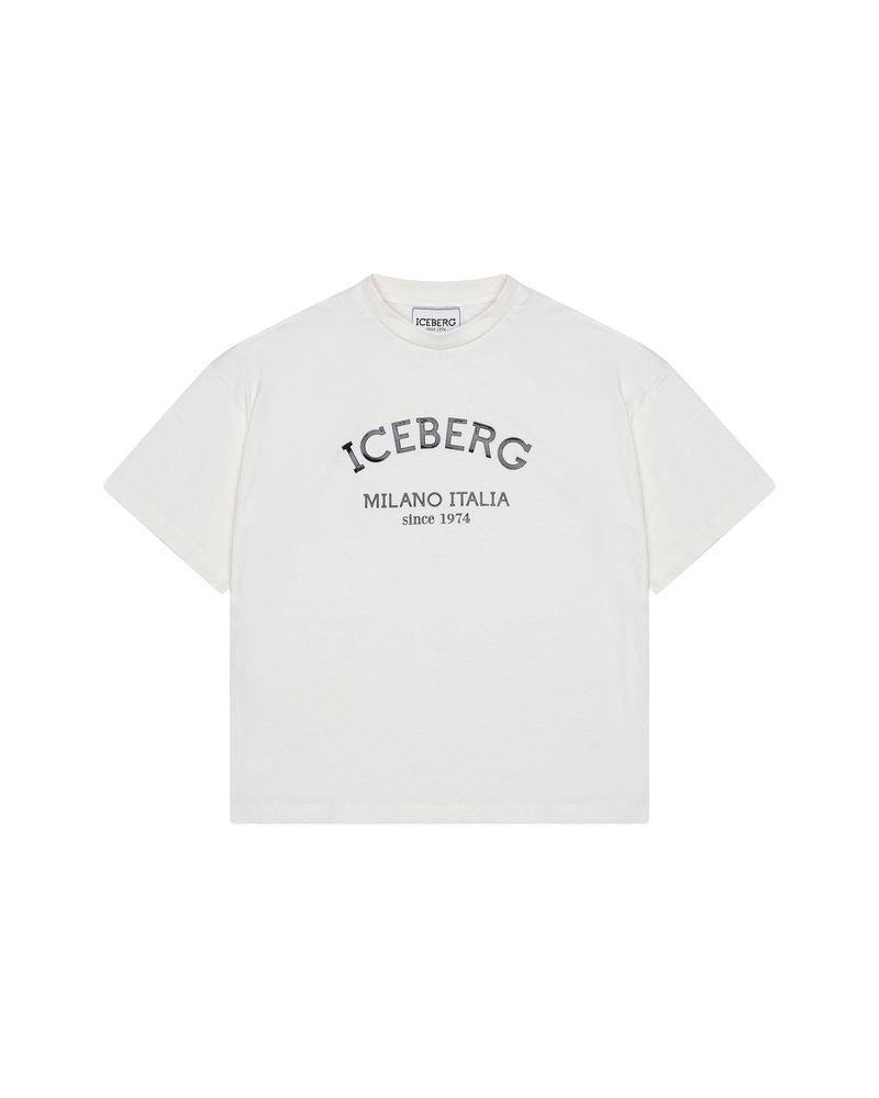 Iceberg Kids T-Shirt Off-White con Stampa Logo Unisex