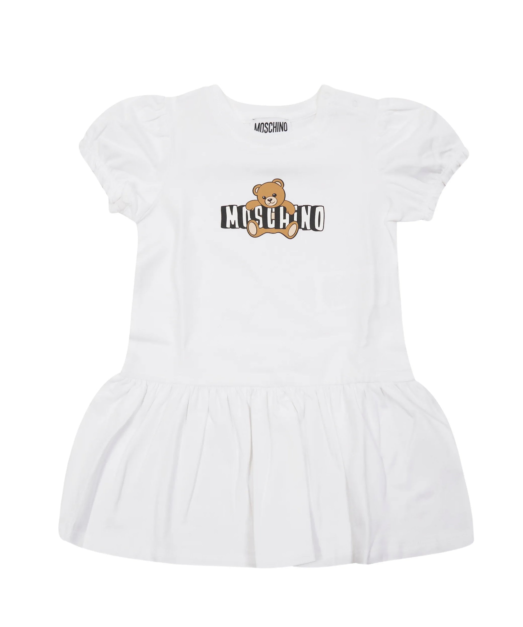 Moschino Kids Abito con Rouches Bianco e Logo Teddy Bear per Neonate