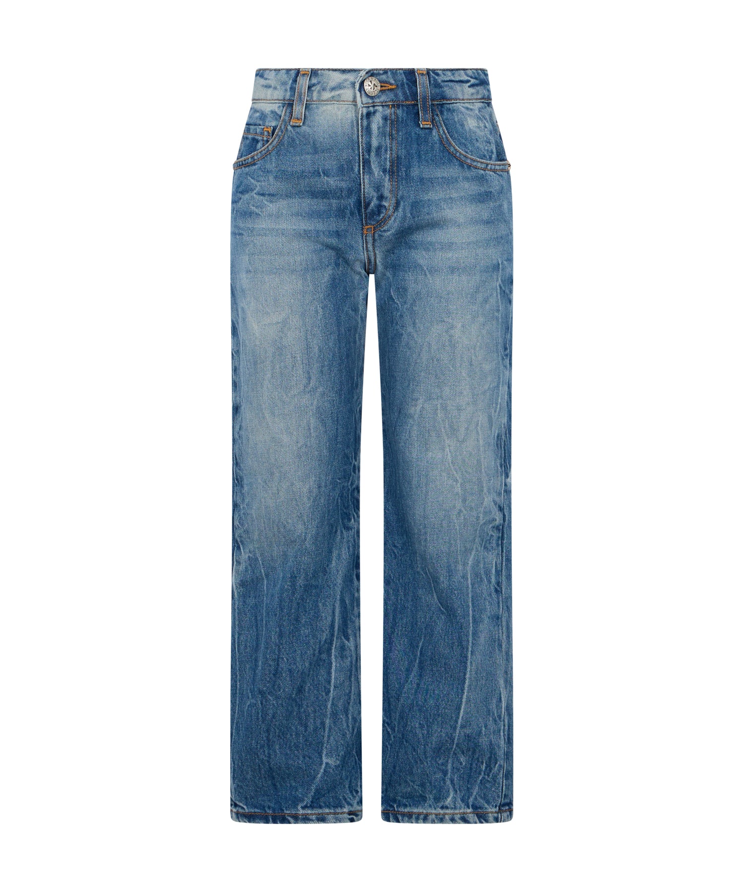 John Richmond Kids Jeans Blu a Gamba Larga con Scritta RICH sul Retro per Bambine