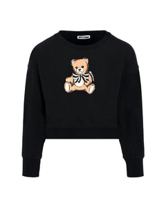 Felpa Moschino Kids nera con stampa Teddy Bear. Morbida e comoda, perfetta per look casual e divertenti.

