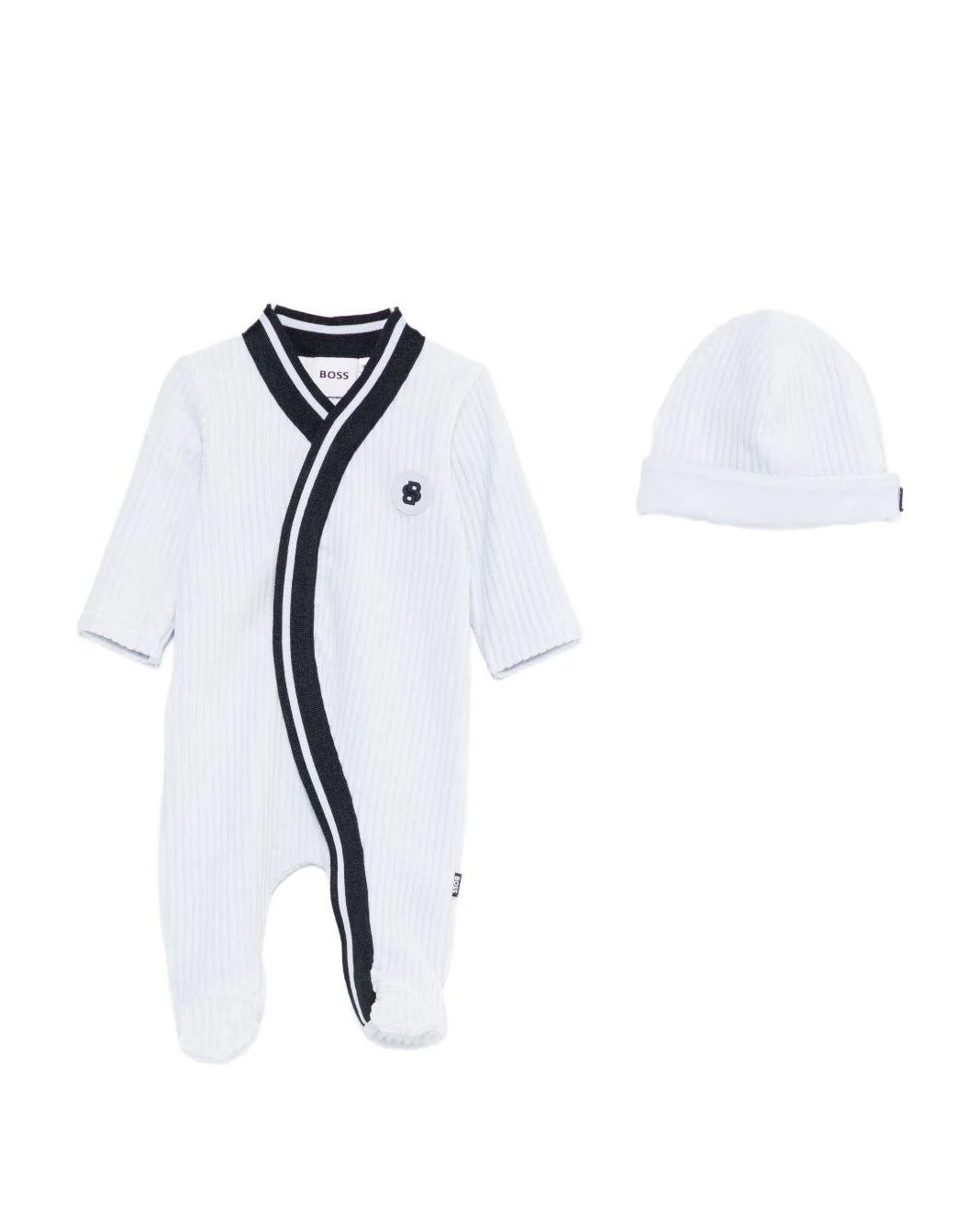 Boss Kids Tutina Celeste + Cappello in Cotone per Neonati