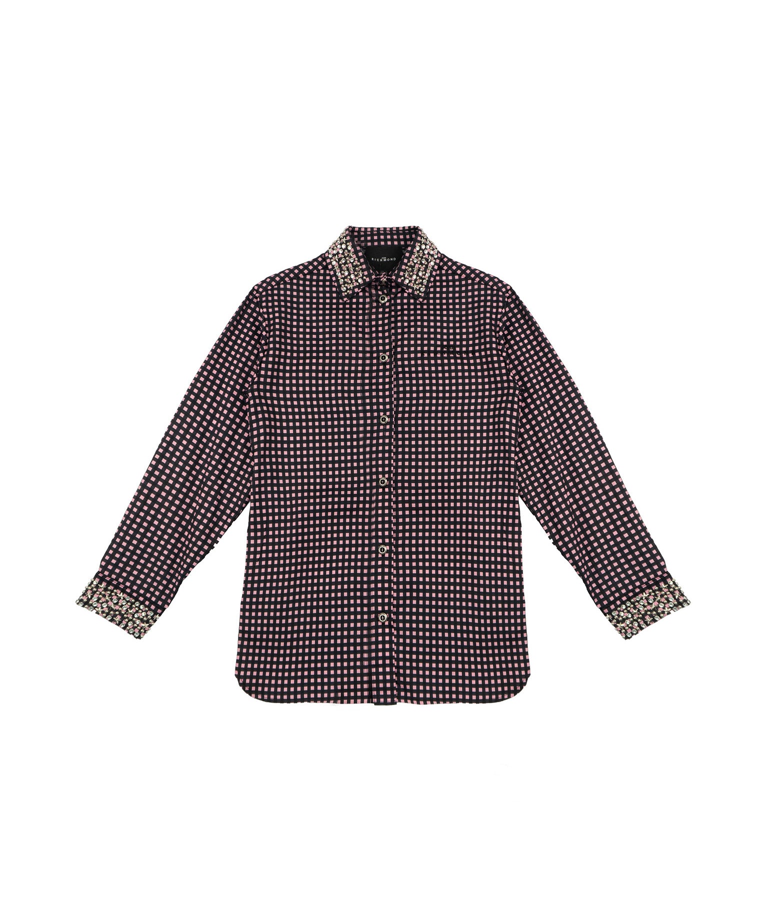 John Richmond Kids Camicia a Quadri Nero/Rosa con Applicazioni per Bambine