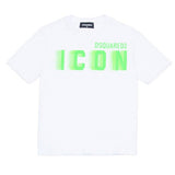 Dsquared2 Kids T-shirt  Bianca con Logo Fluo Speed per Bambini