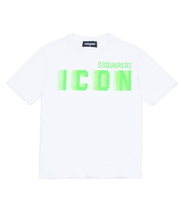 Dsquared2 Kids T-shirt  Bianca con Logo Fluo Speed per Bambini