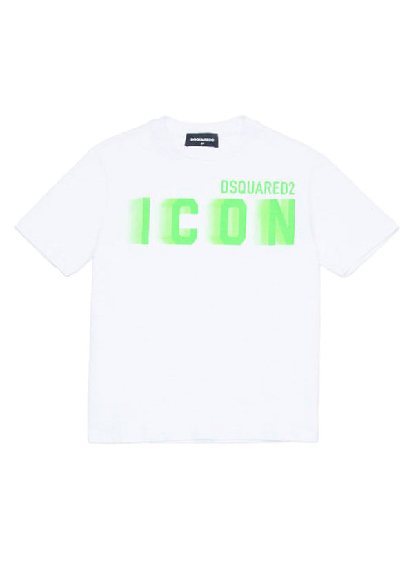 Dsquared2 Kids T-shirt  Bianca con Logo Fluo Speed per Bambini