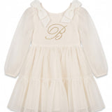 Blumarine Kids Abito Panna Chiaro con Fiocchi e Applicazioni Logo per Neonate