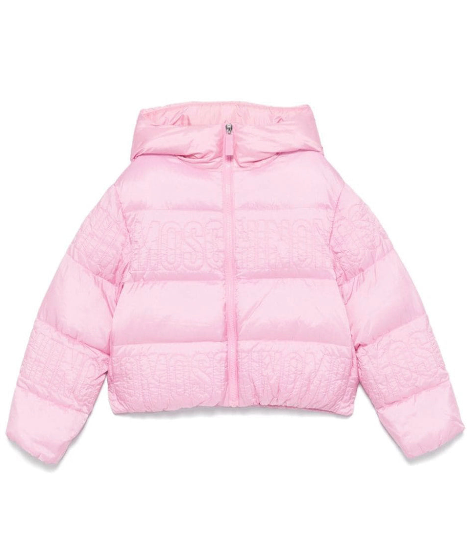 Moschino Kids Giubbino Rosa con Intarso Logo per Bambine