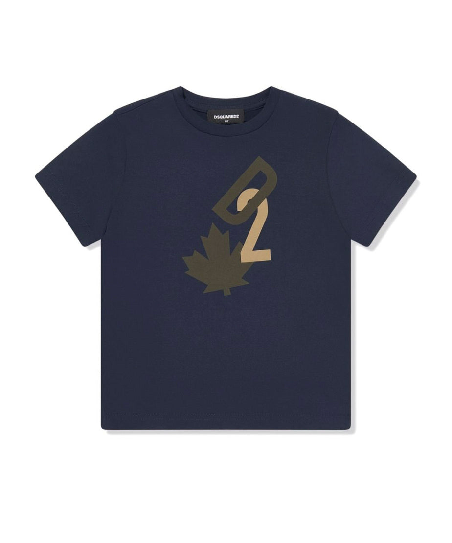 Dsquared2 Kids T-shirt Blu con Stampa Leaf per Bambini
