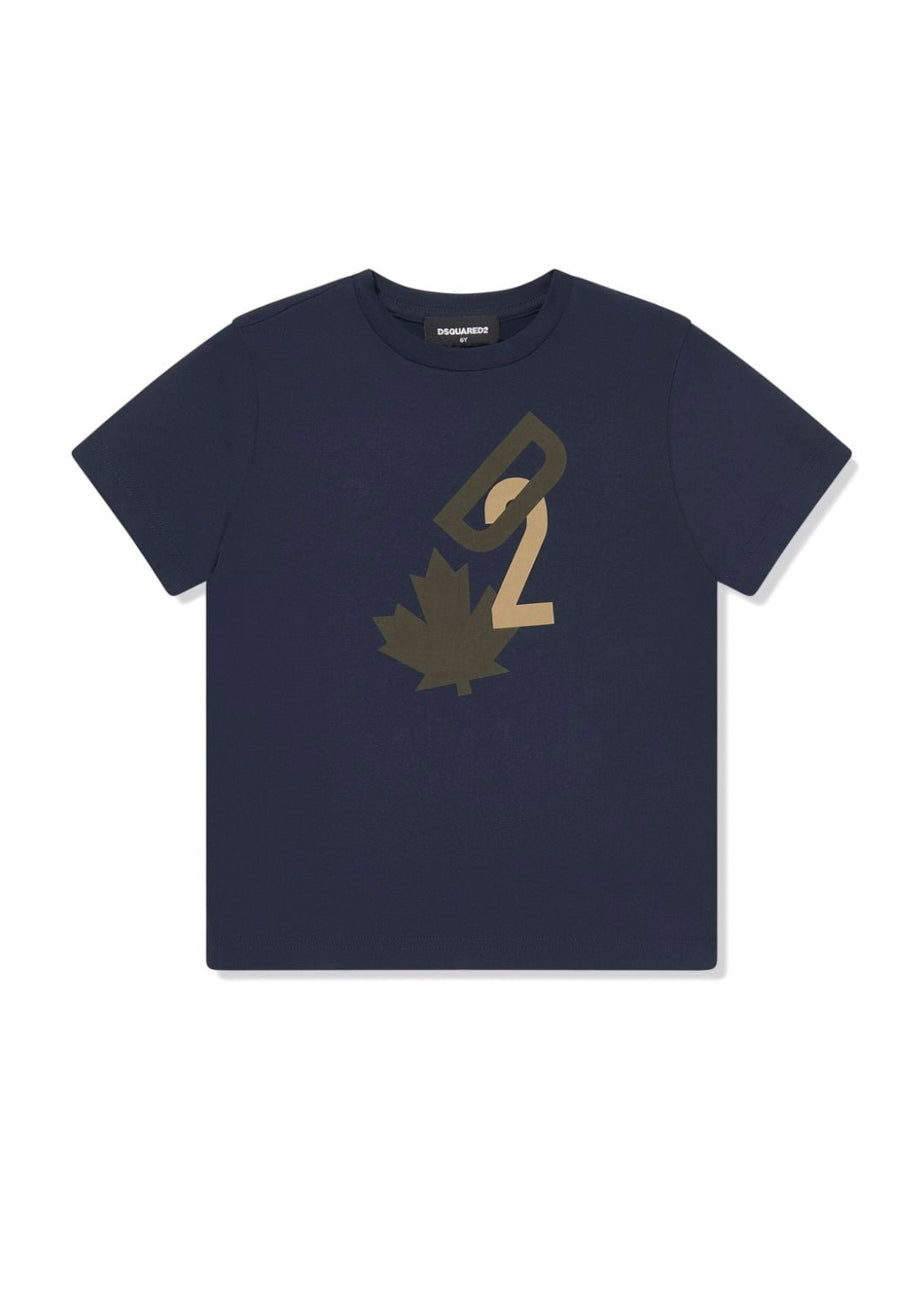 Dsquared2 Kids T-shirt Blu con Stampa Leaf per Bambini