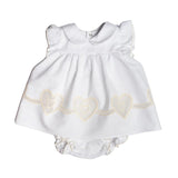 Barcellino Kids Tutina Bianco e Beige con Ricami a Cuore per Neonate