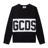 Gcds Kids T-Shirt a Maniche Lunghe Nero con Banda Logata Bianco Unisex