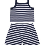 Moschino Kids Top+Short Bianco/Blu a Strisce con Teddy Bear per Bambine