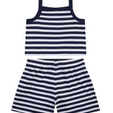 Moschino Kids Top+Short Bianco/Blu a Strisce con Teddy Bear per Bambine