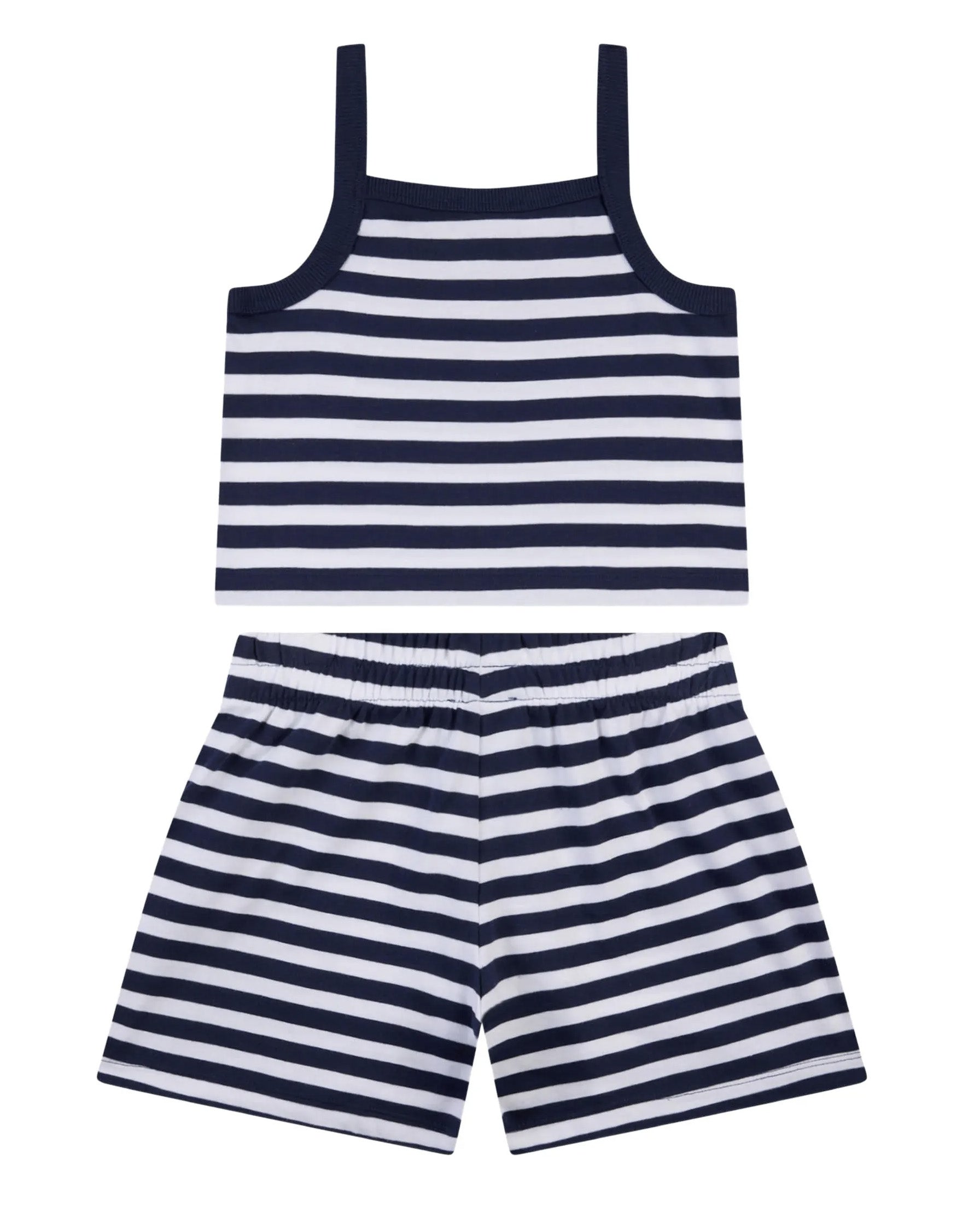 Moschino Kids Top+Short Bianco/Blu a Strisce con Teddy Bear per Bambine