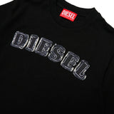 Diesel Kids T-Shirt Nero con Logo in Denim per Bambini