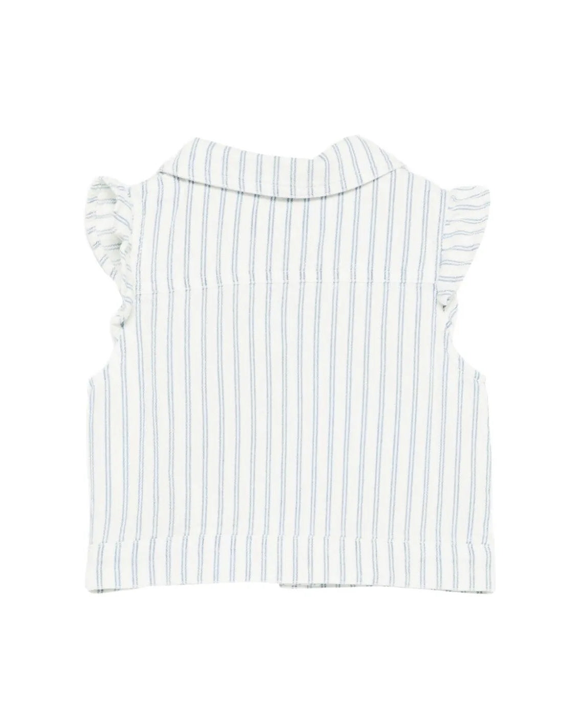 Moschino Kids Smanicato in Denim Bianco a Strisce con Teddy Bear per Neonate