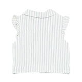Moschino Kids Smanicato in Denim Bianco a Strisce con Teddy Bear per Neonate