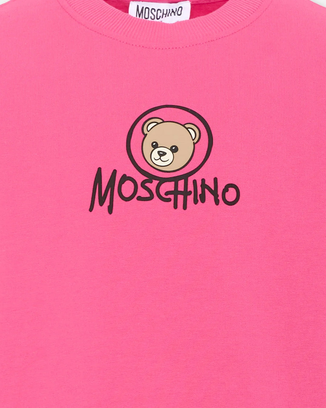 Moschino Kids Felpa Fuxia Girocollo con Stampa Teddy Bear e Logo per Bambine
