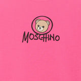 Moschino Kids Felpa Fuxia Girocollo con Stampa Teddy Bear e Logo per Bambine