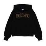 Moschino Kids Felpa Nera con Cappuccio e Logo Borchiato per Bambine