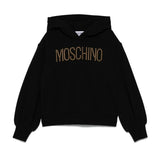 Moschino Kids Felpa Nera con Cappuccio e Logo Borchiato per Bambine