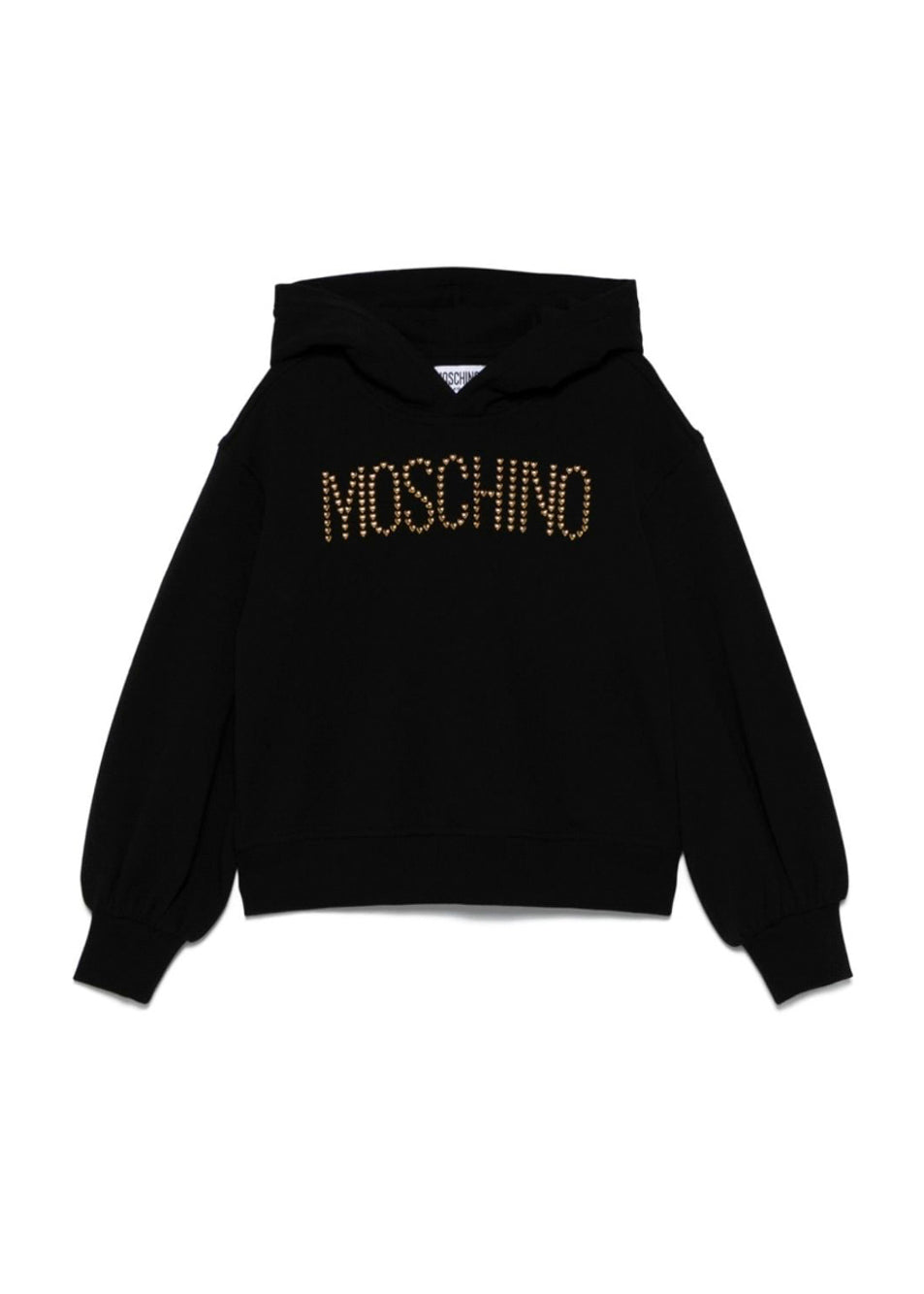 Moschino Kids Felpa Nera con Cappuccio e Logo Borchiato per Bambine