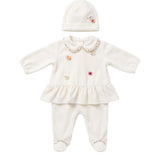 Barcellino Kids Completo 2pz Cappellino e Tutina Latte con Ricami Fiorellini per Neonate
