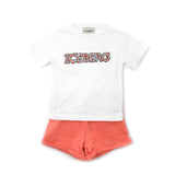 Iceberg Kids T-shirt Bianca con Logo e Shorts Rosa per Neonate